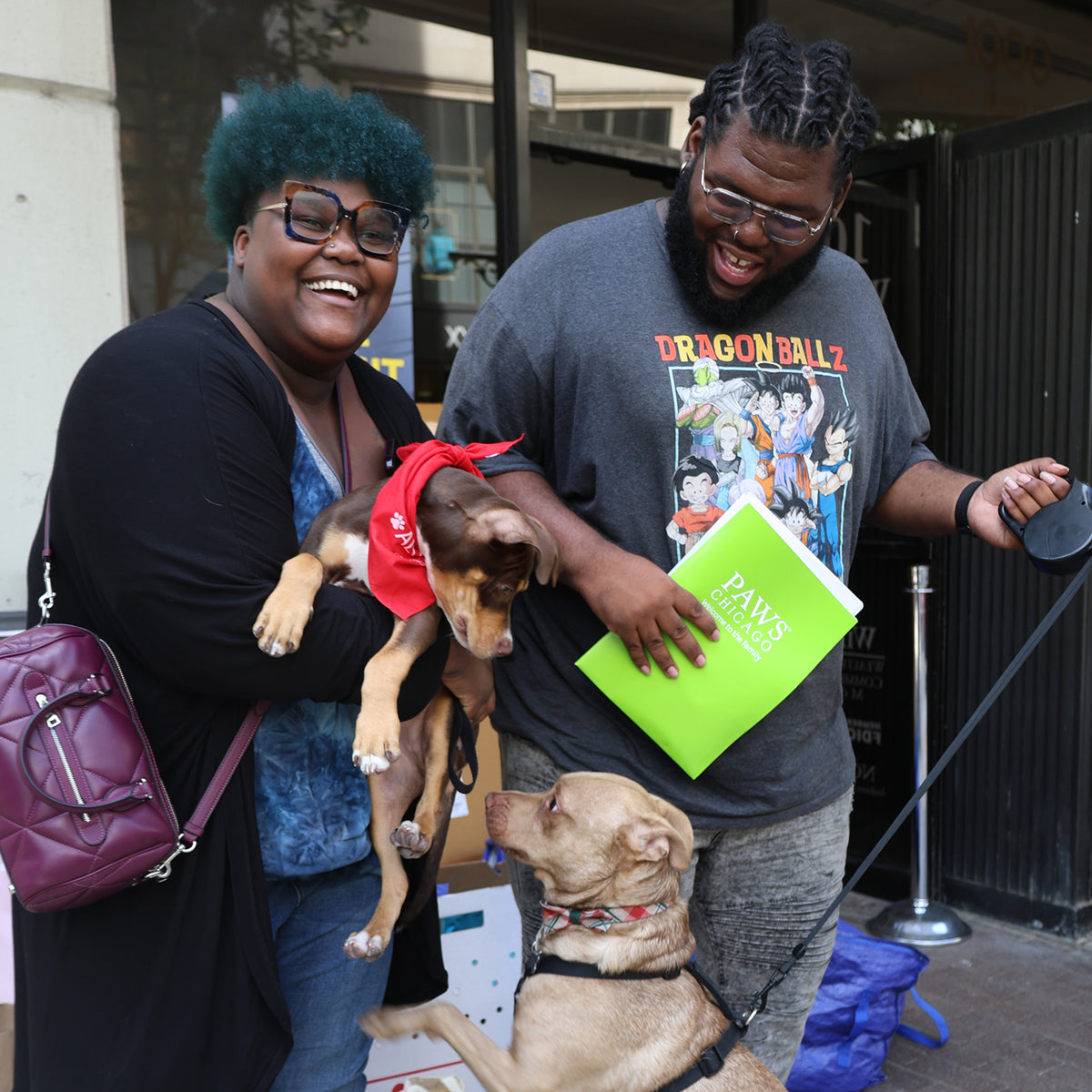 New adoptees getting their dog from PAWS Chicago!