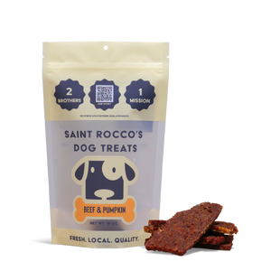 Saint Rocco's Dog Treats package with treats on a white background