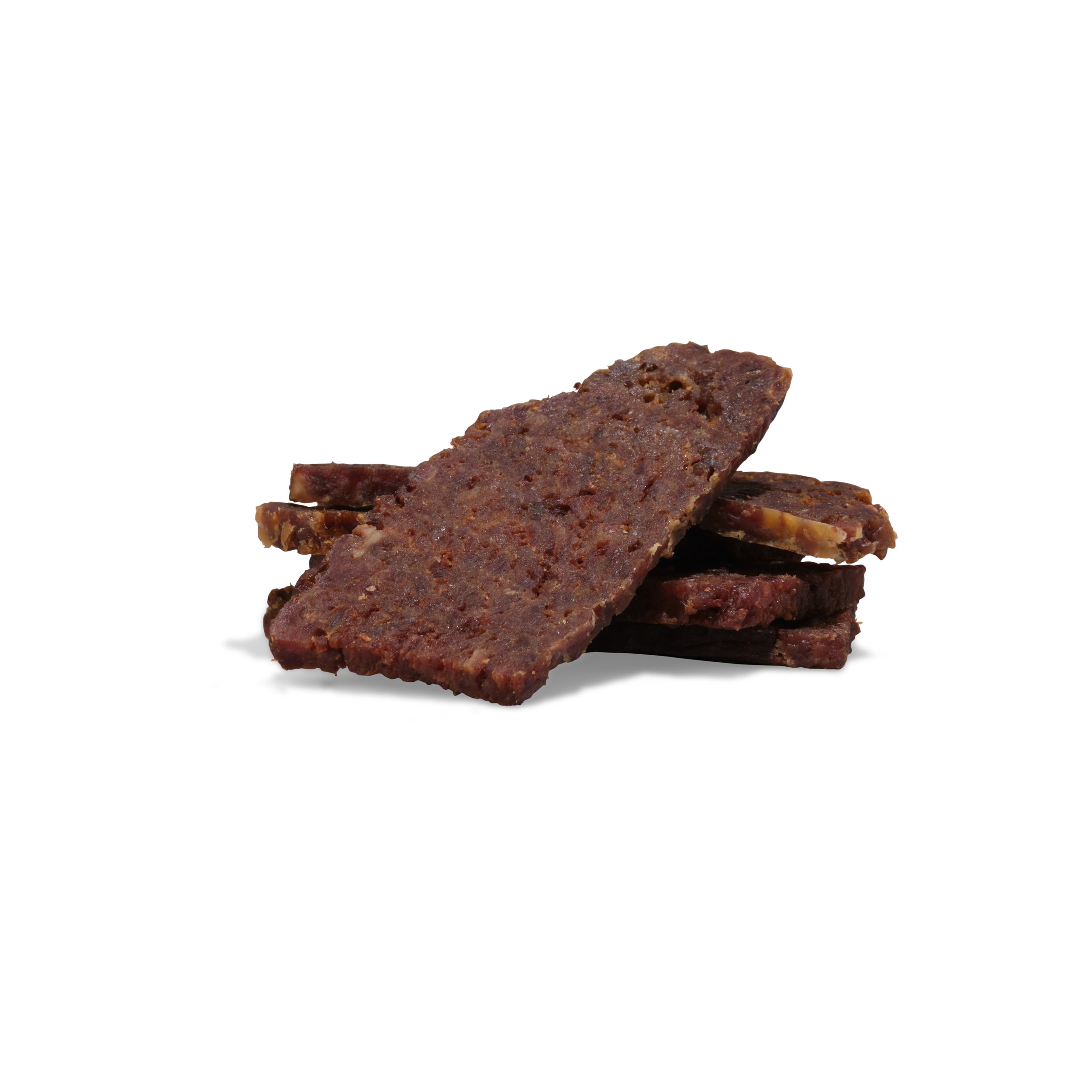 Several rectangular strips from the Saint Rocco's Treats Beef Treats Sampler Bundle are stacked on a white background.