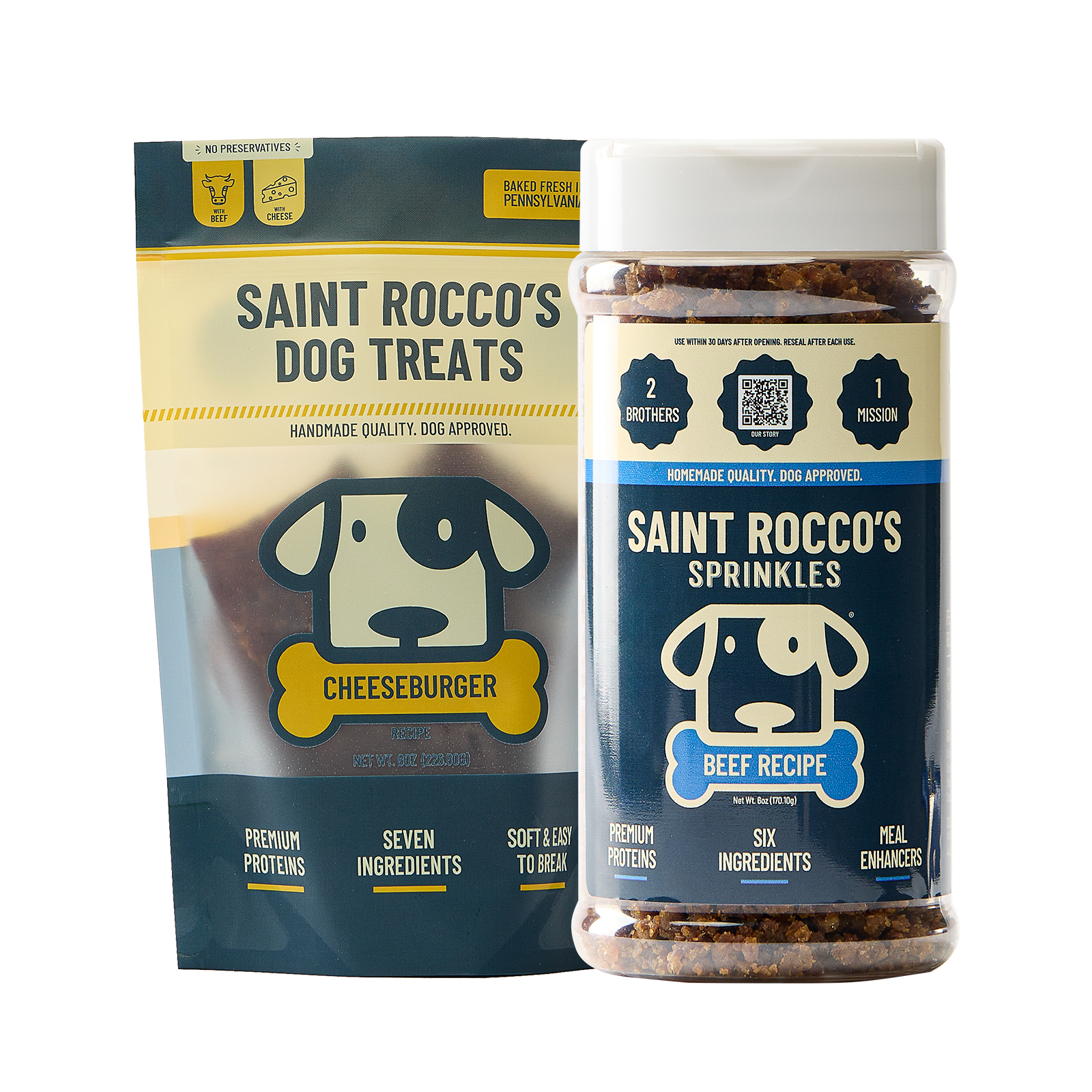 Saint Rocco's bundle of Cheeseburger and Beef Sprinkles meal enhancer together.