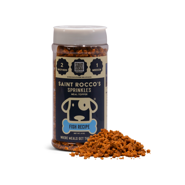 Saint Rocco's Sprinkles Meal Topper container with sprinkles on a white background