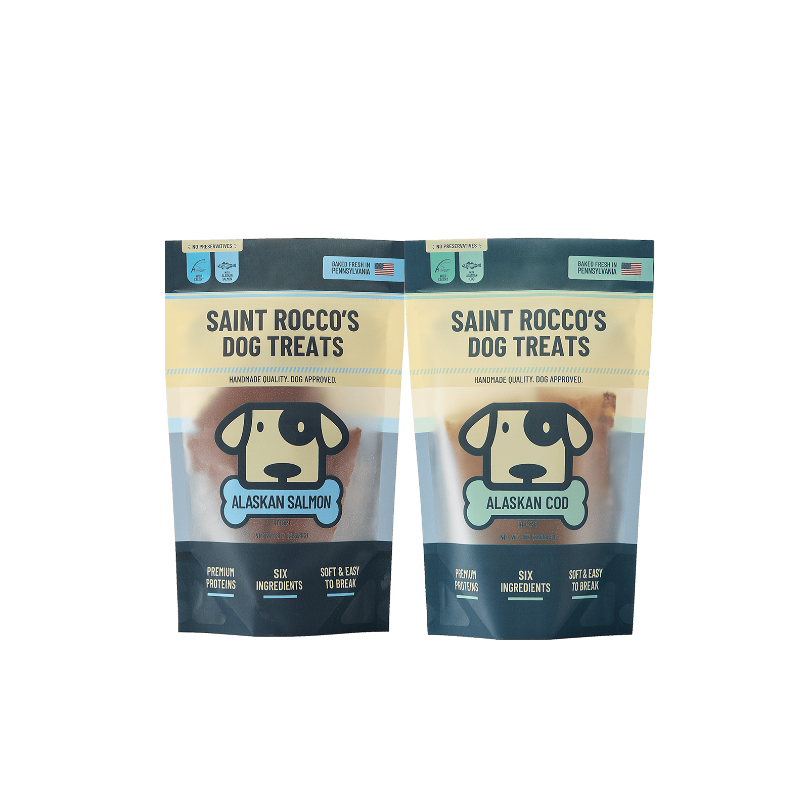 Bundle of Saint Rocco's alaskan salmon & cod 8oz bag treats.
