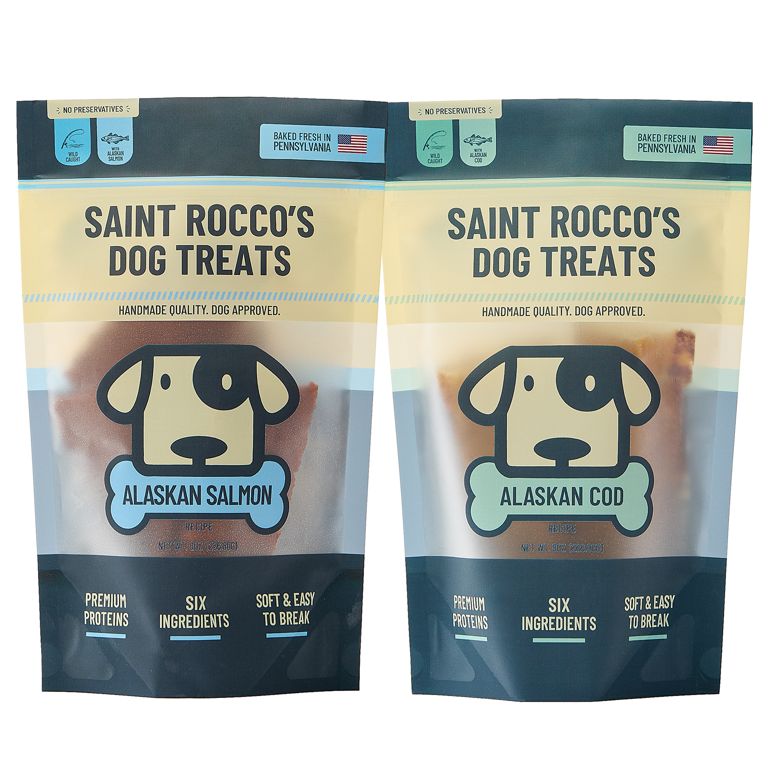 Bundle of Saint Rocco's alaskan salmon & cod 8oz bag treats.