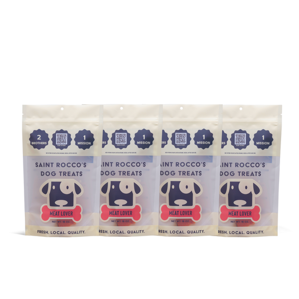 Pack of Saint Rocco's Dog Treats packaging on a white background