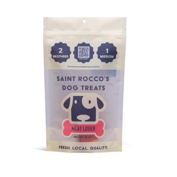 Saint Rocco's Dog Treats packaging on a white background