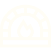 A simple icon of a brick oven with a flame inside, depicted in light beige lines on a light background.