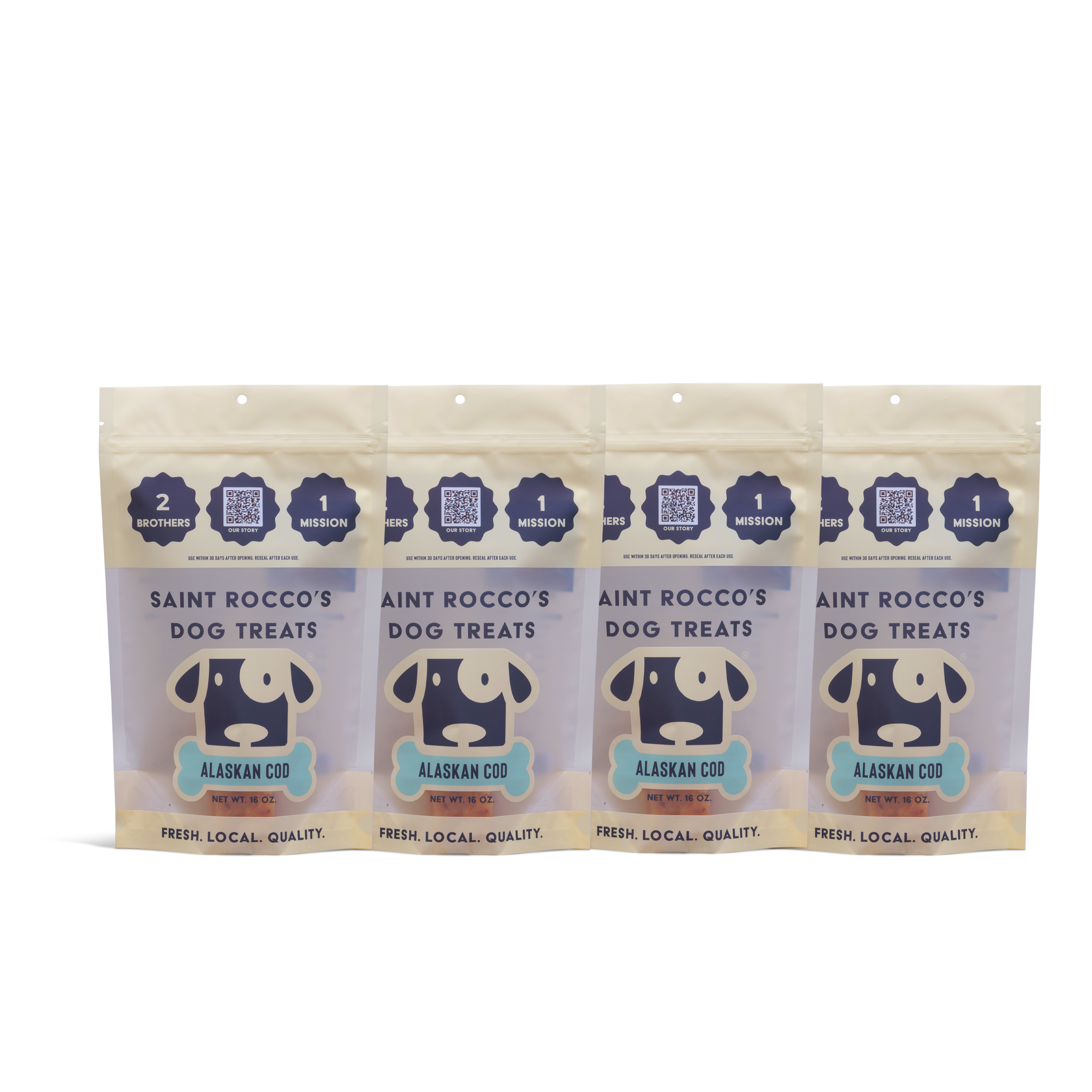 Pack of Saint Rocco's Dog Treats packaging on a white background
