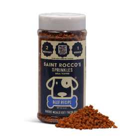 Jar of Saint Rocco's Sprinkles Beef Recipe sprinkles with a white background