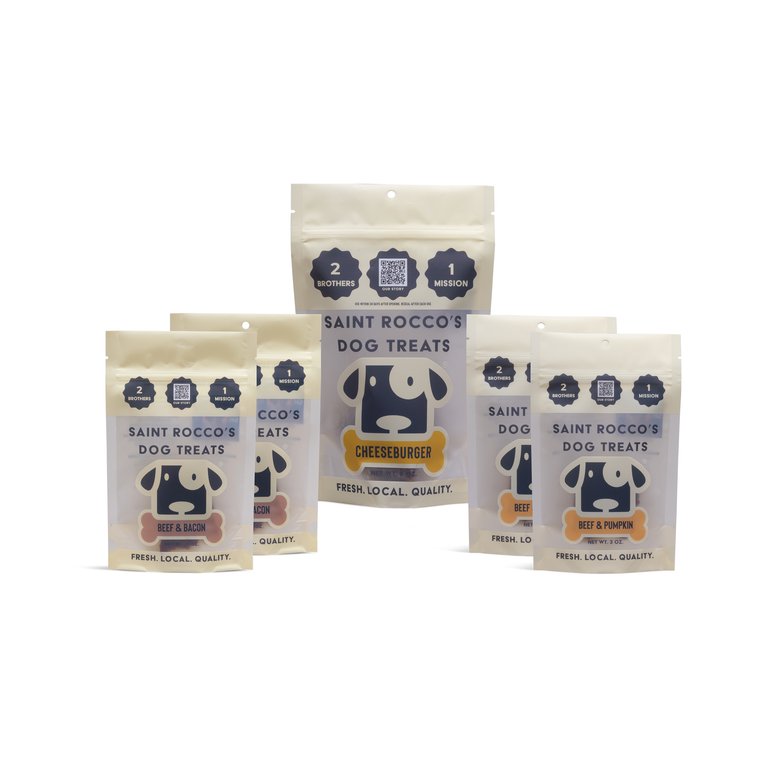 Saint Rocco's Dog Treats packages on a white background