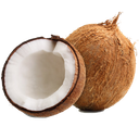 Two coconuts with one split open.  Representing Coconut Glycerine on the Ingredients page.