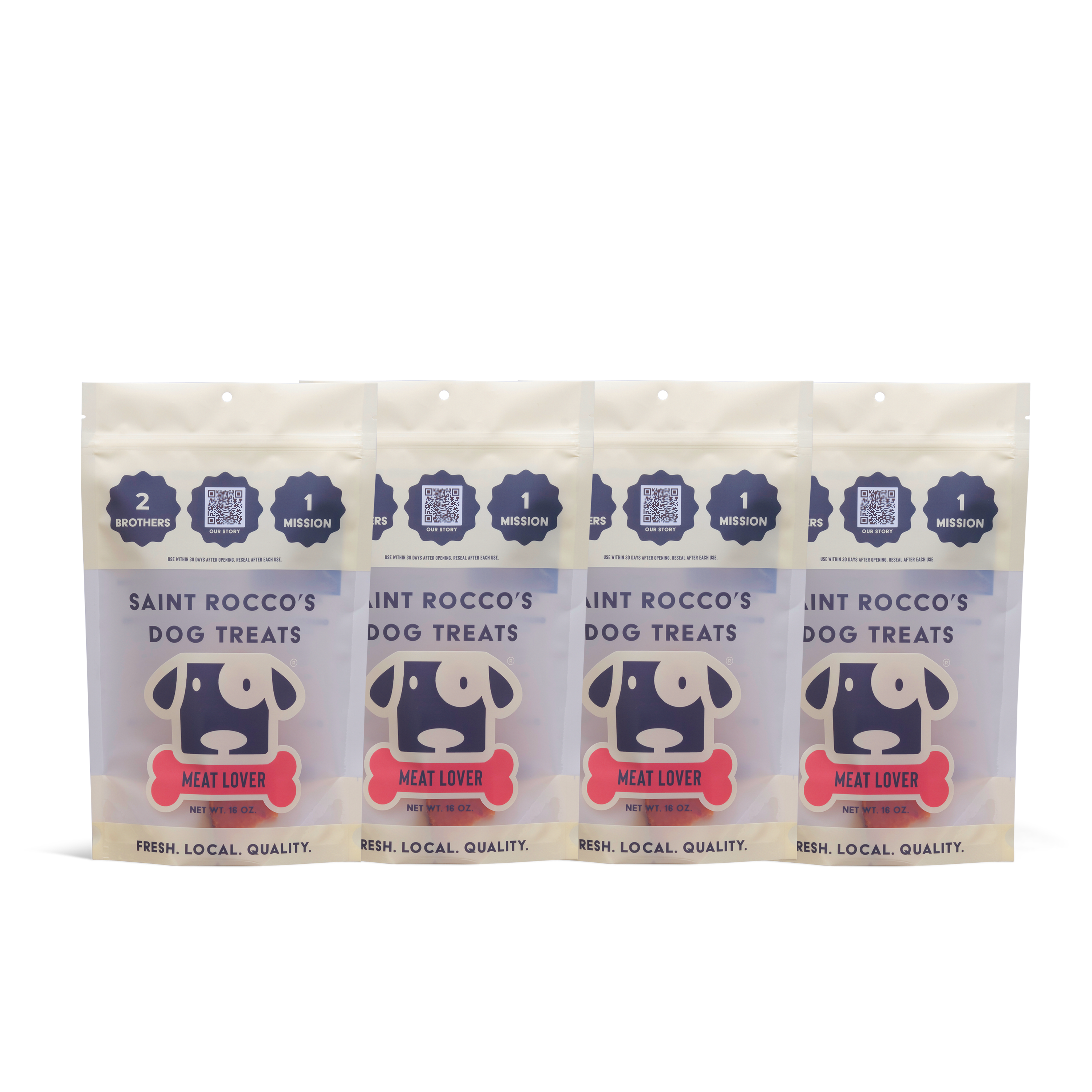 Pack of Saint Rocco's Dog Treats packaging on a white background
