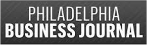 Logo for the Philadelphia Business Journal featuring the publications name in bold white text on a dark, textured background.