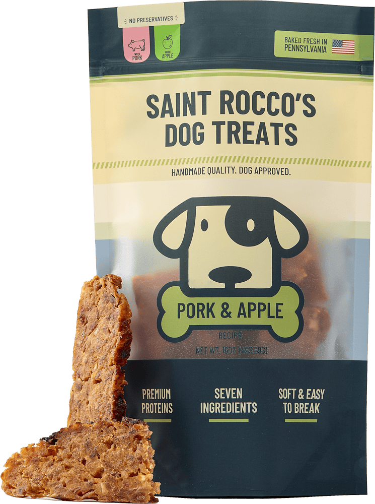 Pork & apple jerky-style treat front of pack.