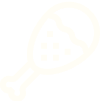 A simple, white line drawing of a drumstick or chicken leg on a light gray background. The drumstick has a bone on one end and dots representing seasoning or texture on the meat.